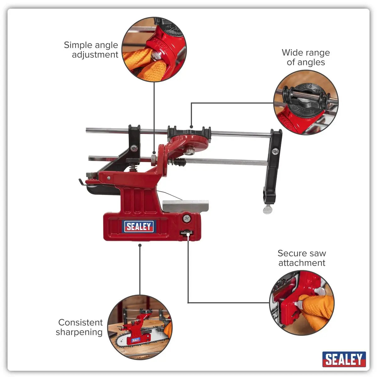 Sealey Bar Mounted Chainsaw Chain Sharpening Guide White Rose Tools