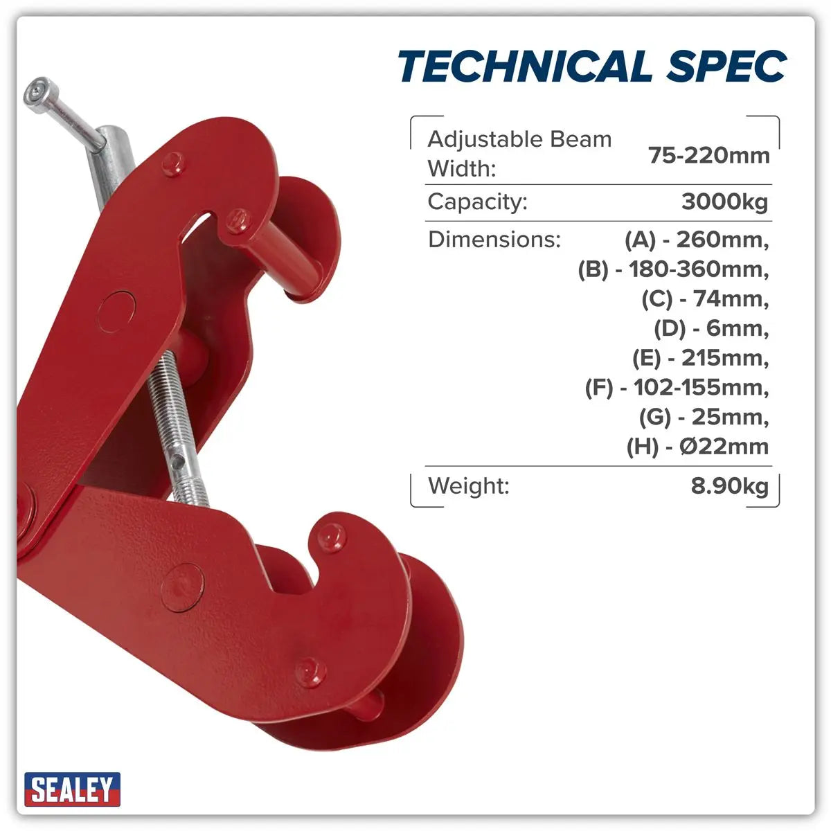 Sealey Beam Clamp 3 Tonne White Rose Tools