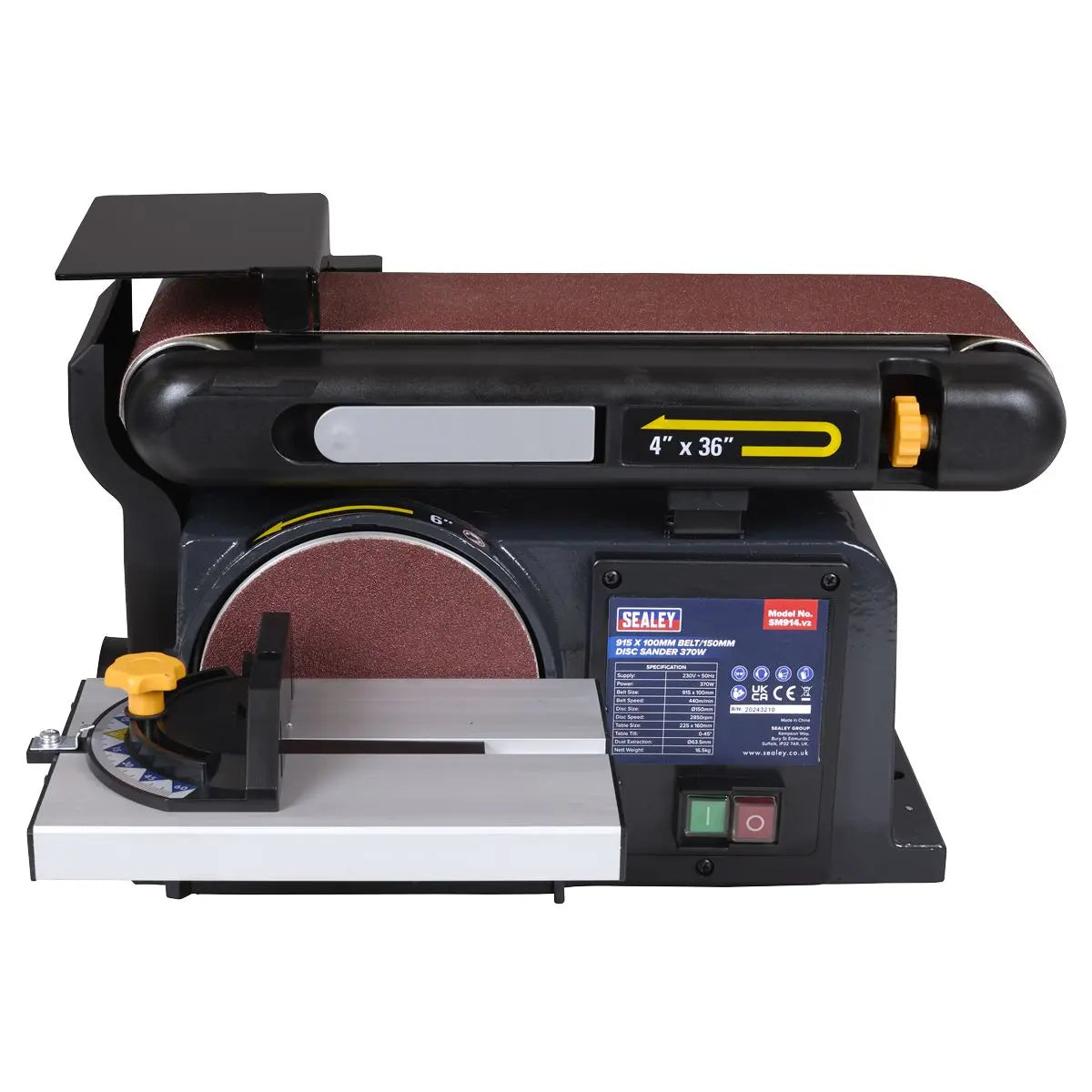 Sealey Belt/Disc Sander 915 x 100mm/Ø150mm 370W/230V White Rose Tools