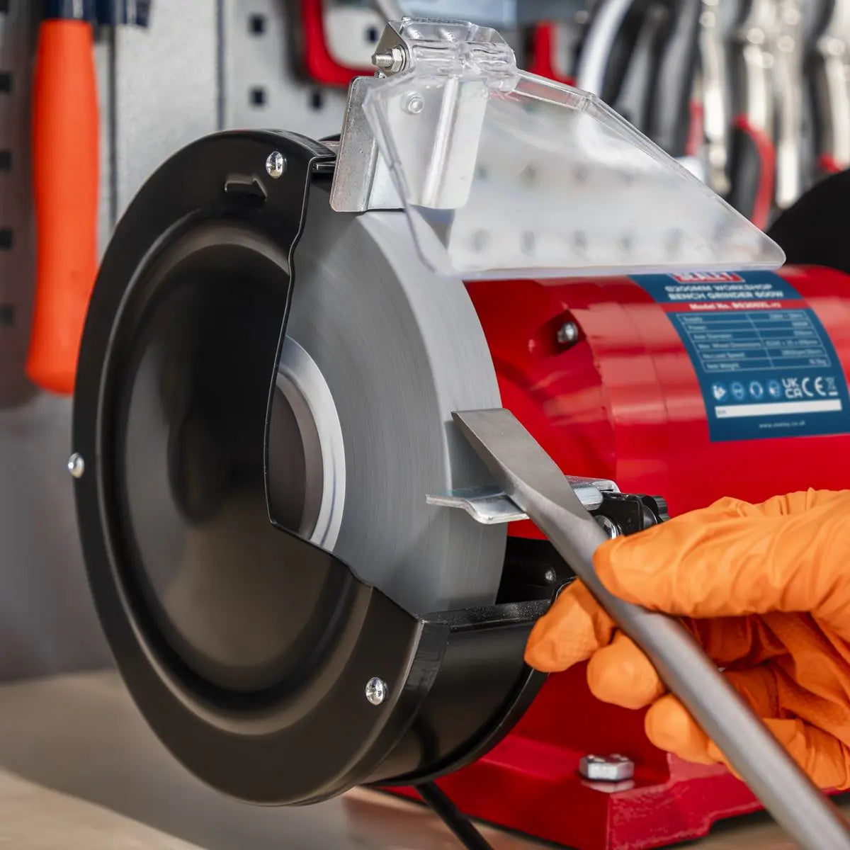 Sealey Bench Grinder 200mm Workshop Sharpening Grinding Coarse Fine 230V 600W