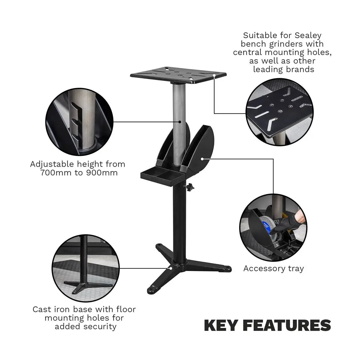 Sealey Bench Grinder Floor Stand Adjustable White Rose Tools
