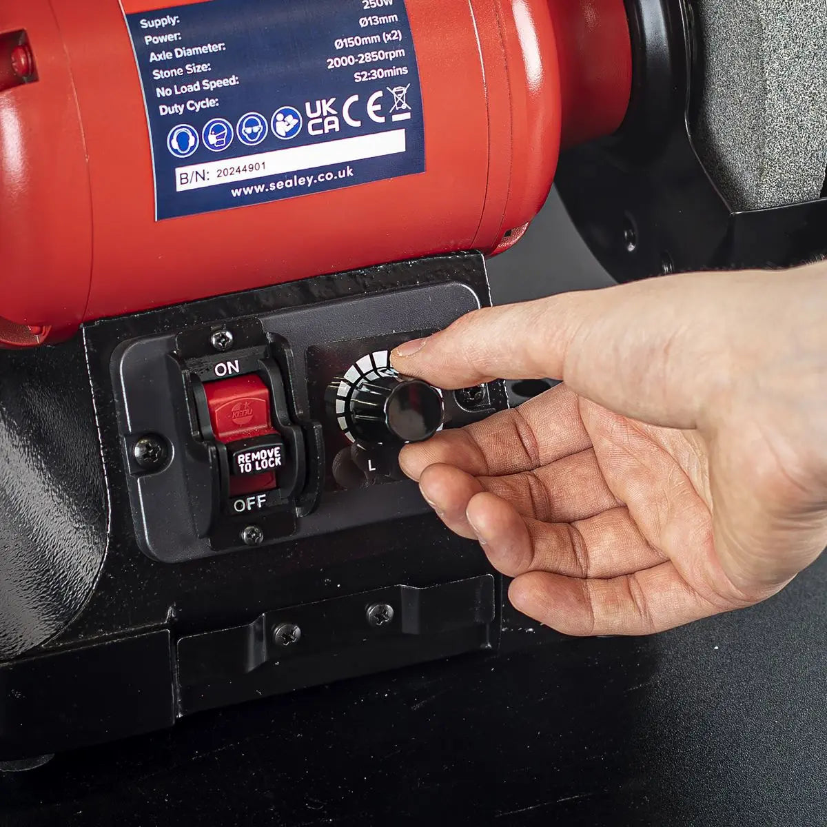 Sealey Bench Grinder Ø150mm Variable Speed White Rose Tools