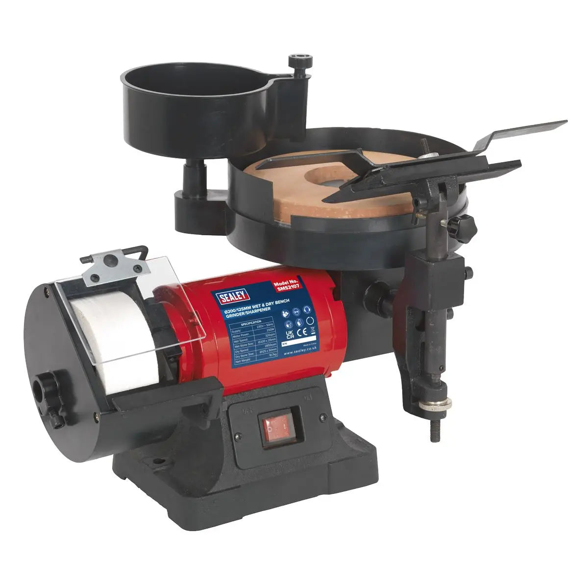 Sealey Bench Grinder/Sharpener Wet & Dry Ø200/125mm 250W/230V