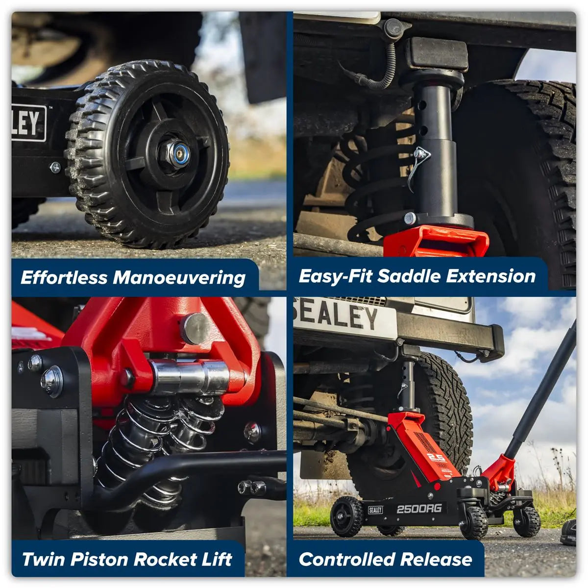 Sealey Big Wheel Hybrid Trolley Jack for Off-Road Vehicles, SUVs, Vans & 4x4s with Super Rocket Lift 2.5 Tonne White Rose Tools