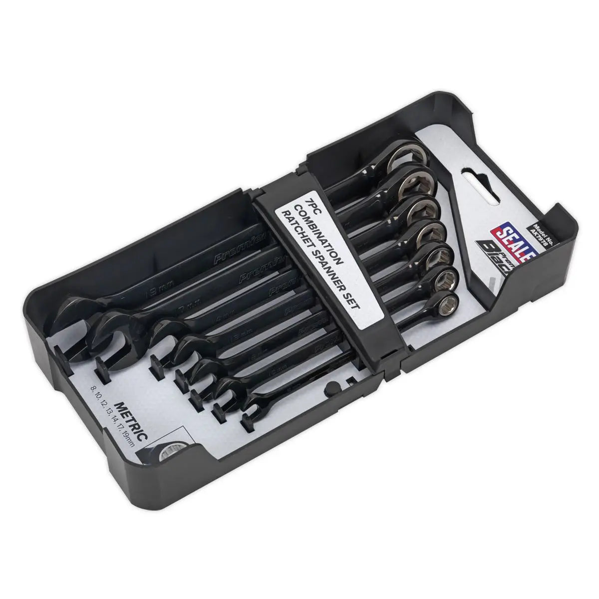 Sealey Black Series 7 Piece Combination Ratchet Spanner Set 8-19mm Slim Style