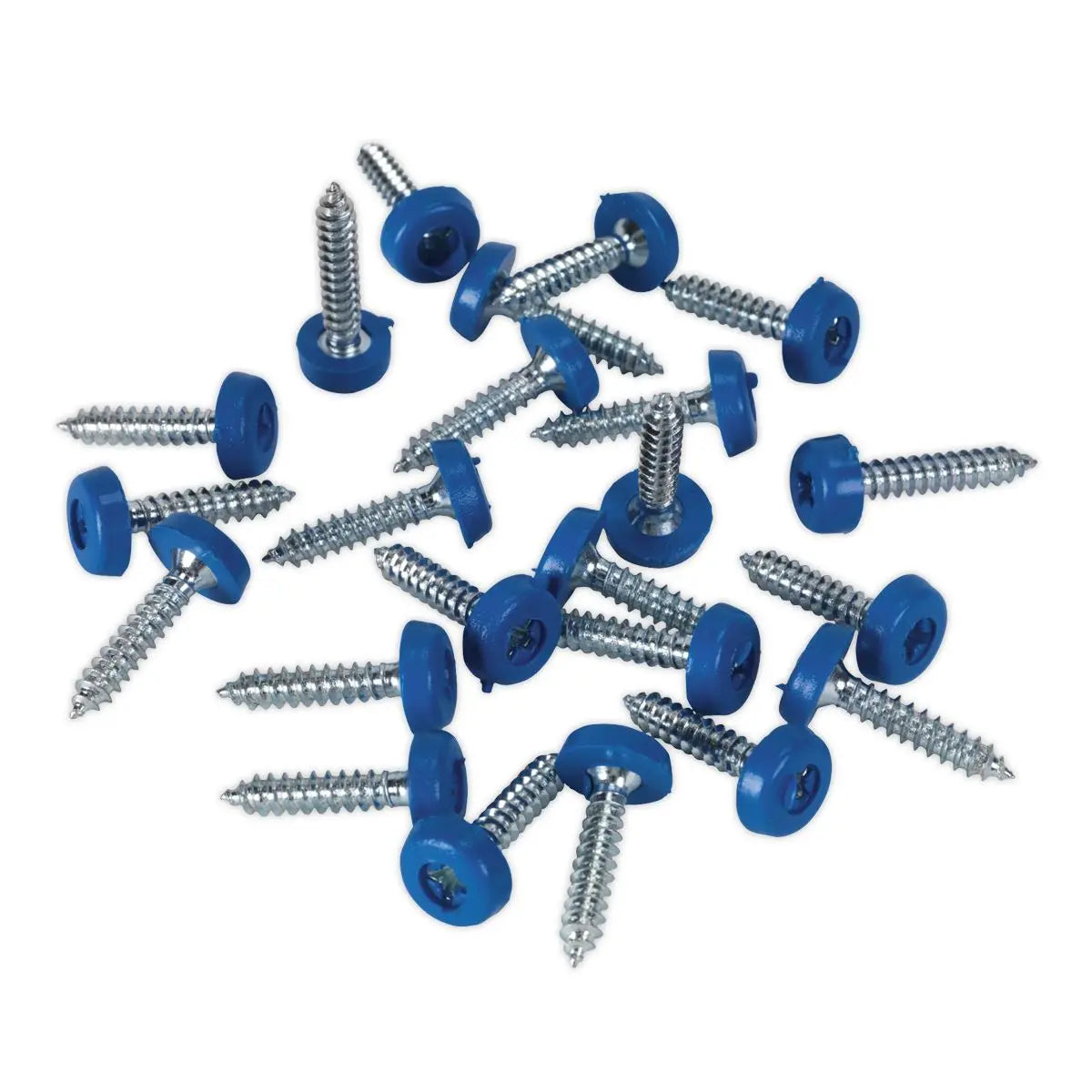 Sealey Blue Number Plate Screw Plastic Enclosed Head 4.8 x 24mm - Pack of 50