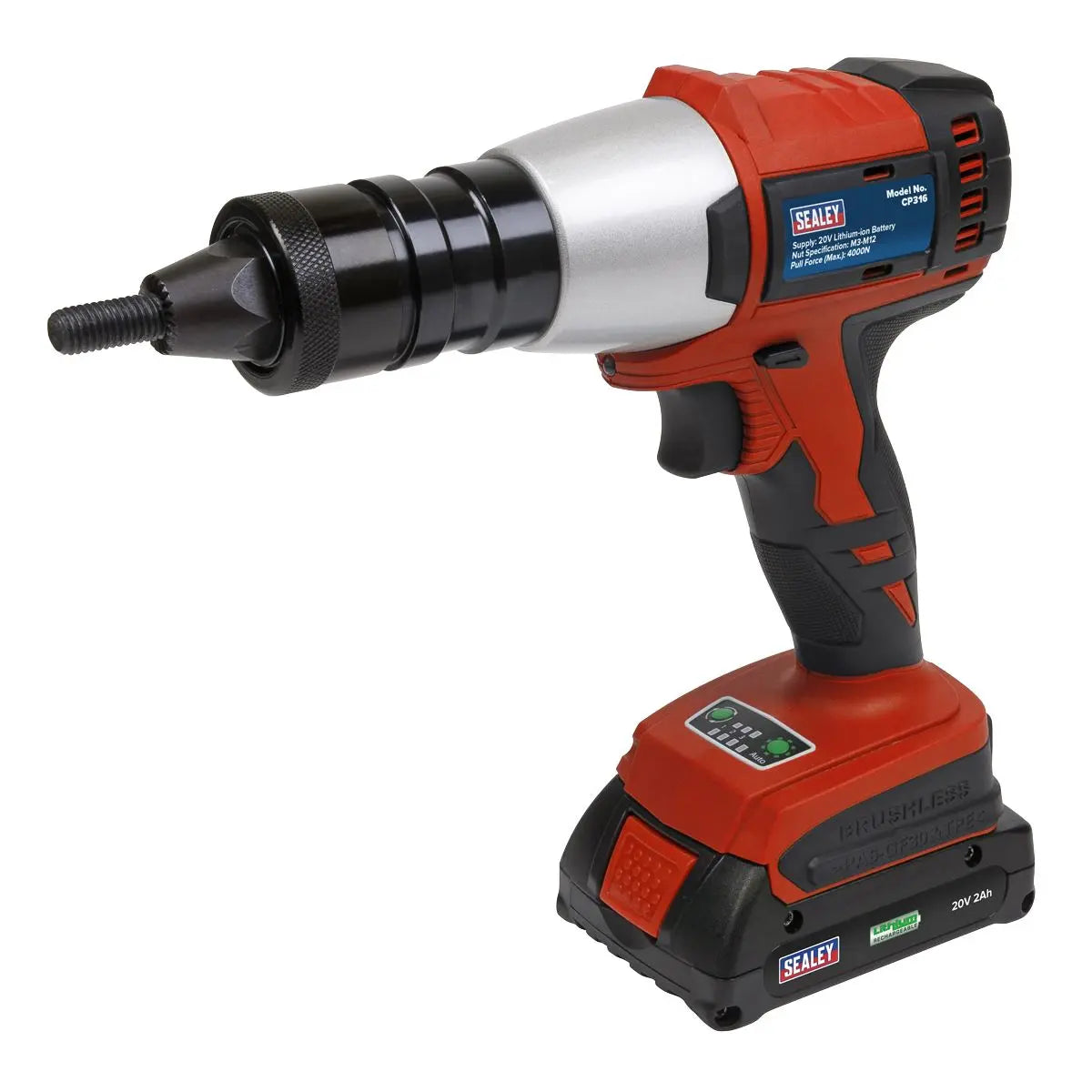 Sealey Brushless Cordless Nut Riveter 20V 2Ah Lithium-ion