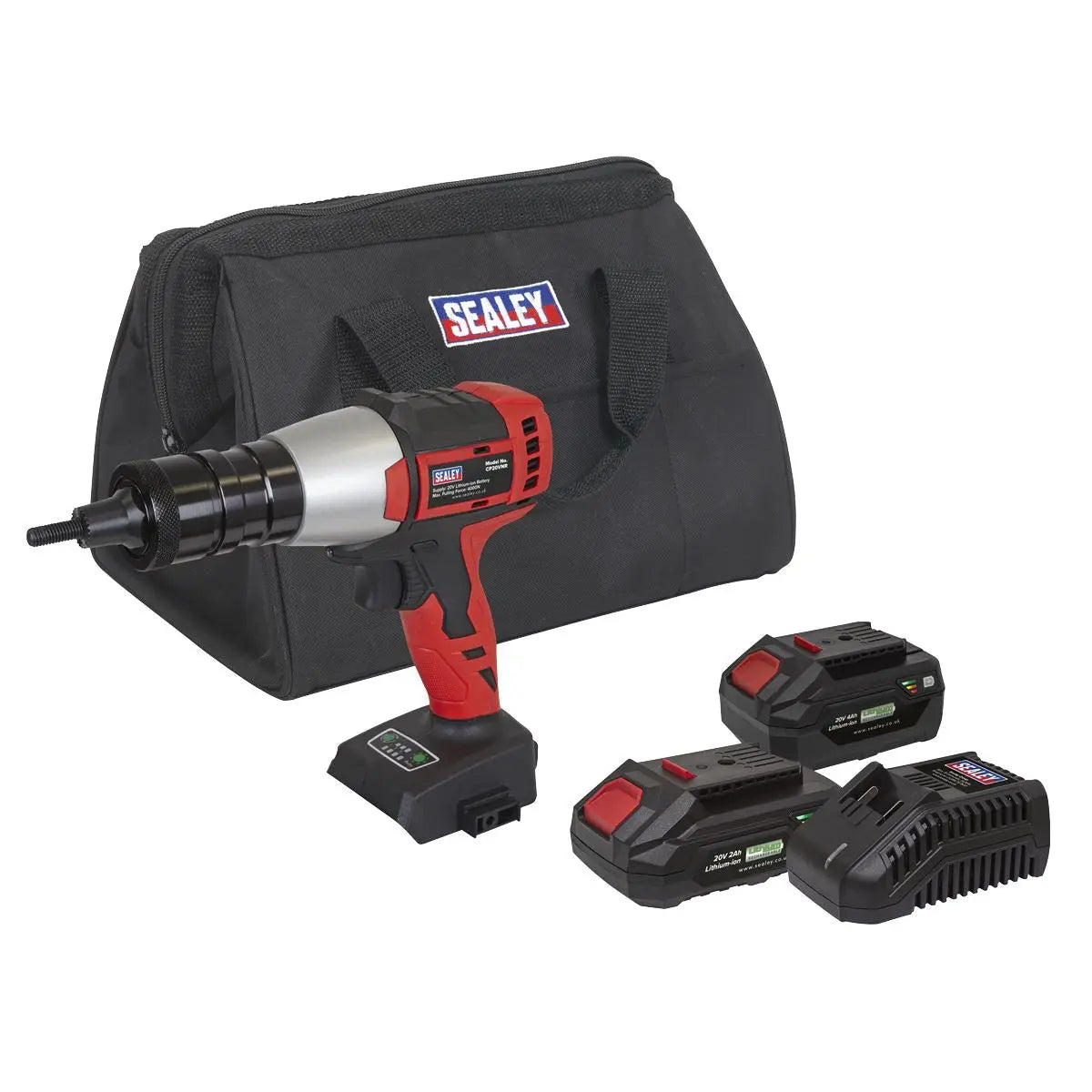 Sealey Brushless Cordless Nut Riveter 20V SV20 Series - 2 Batteries  White Rose Tools