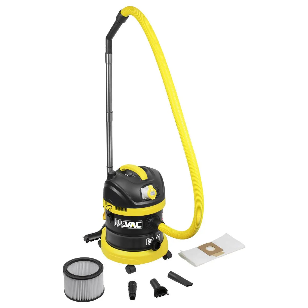 Sealey BuilderVac® Wet & Dry Vacuum Cleaner 15L Stainless Steel Drum M Class Filtration 110V White Rose Tools