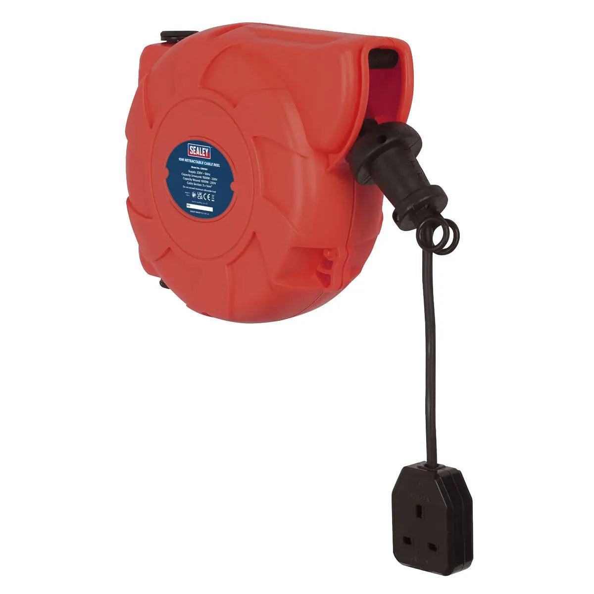 Sealey Cable Reel System Retractable 10m 1 x 230V Socket Outlet Extension