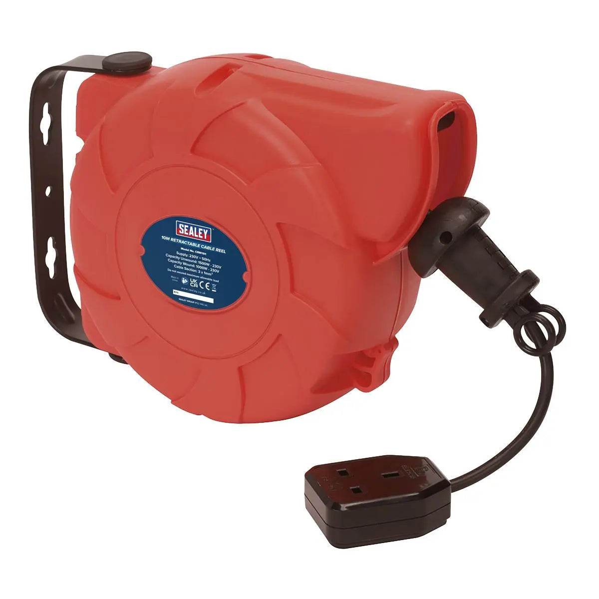 Sealey Cable Reel System Retractable 10m 1 x 230V Socket Outlet Extension