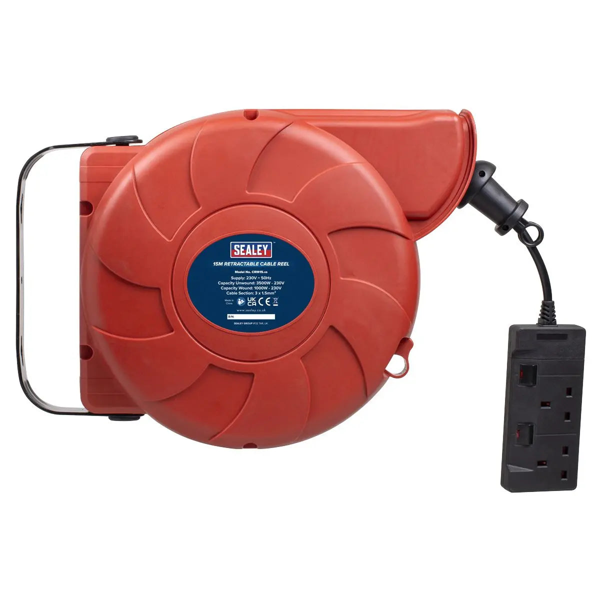 Sealey Cable Reel System Retractable 15m 2 x 230V Socket