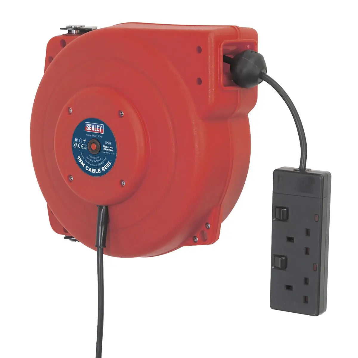 Sealey Cable Reel System Retractable 15m 2 x 230V Socket