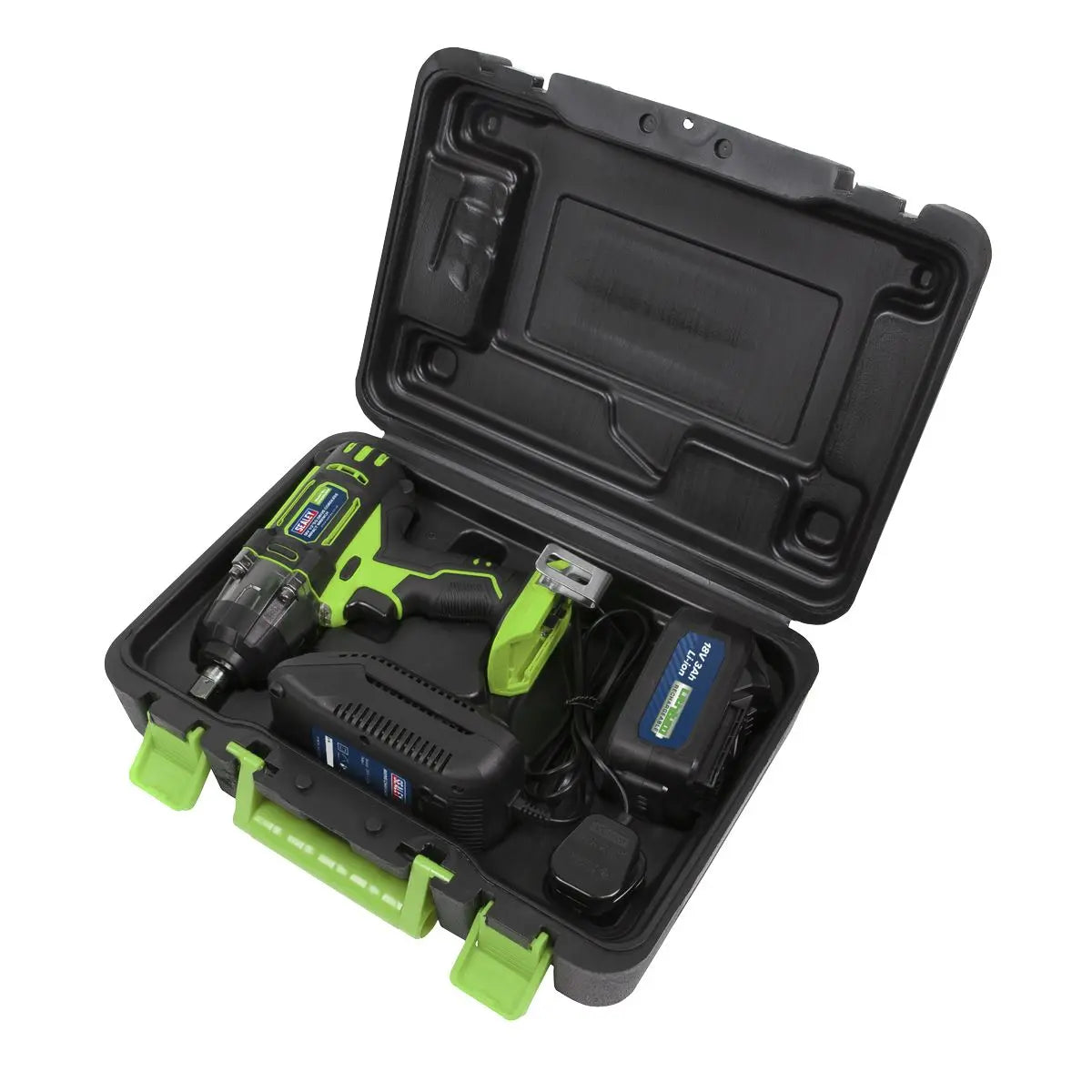 Sealey Cordless Impact Wrench 18V 3Ah Li-ion 1/2" Drive 400Nm Green Hi-Vis