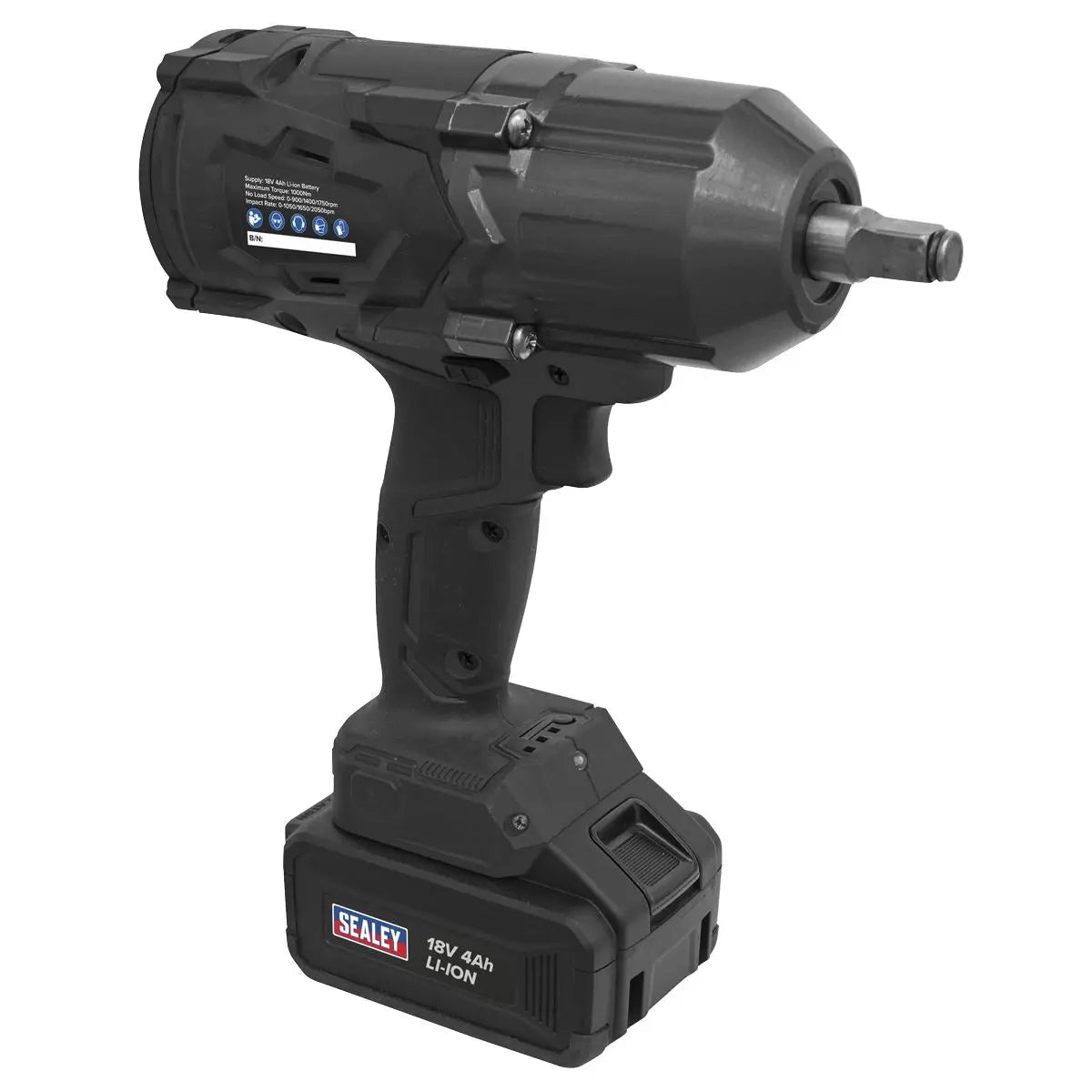Sealey Cordless Impact Wrench 18V 4Ah Lithium-ion 1/2"Sq Drive