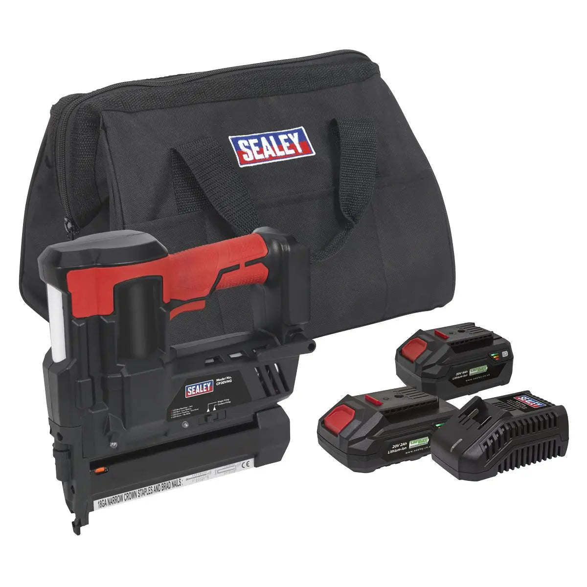 Sealey Cordless Staple/Nail Gun Kit 18G 20V SV20 Series - 2 Batteries