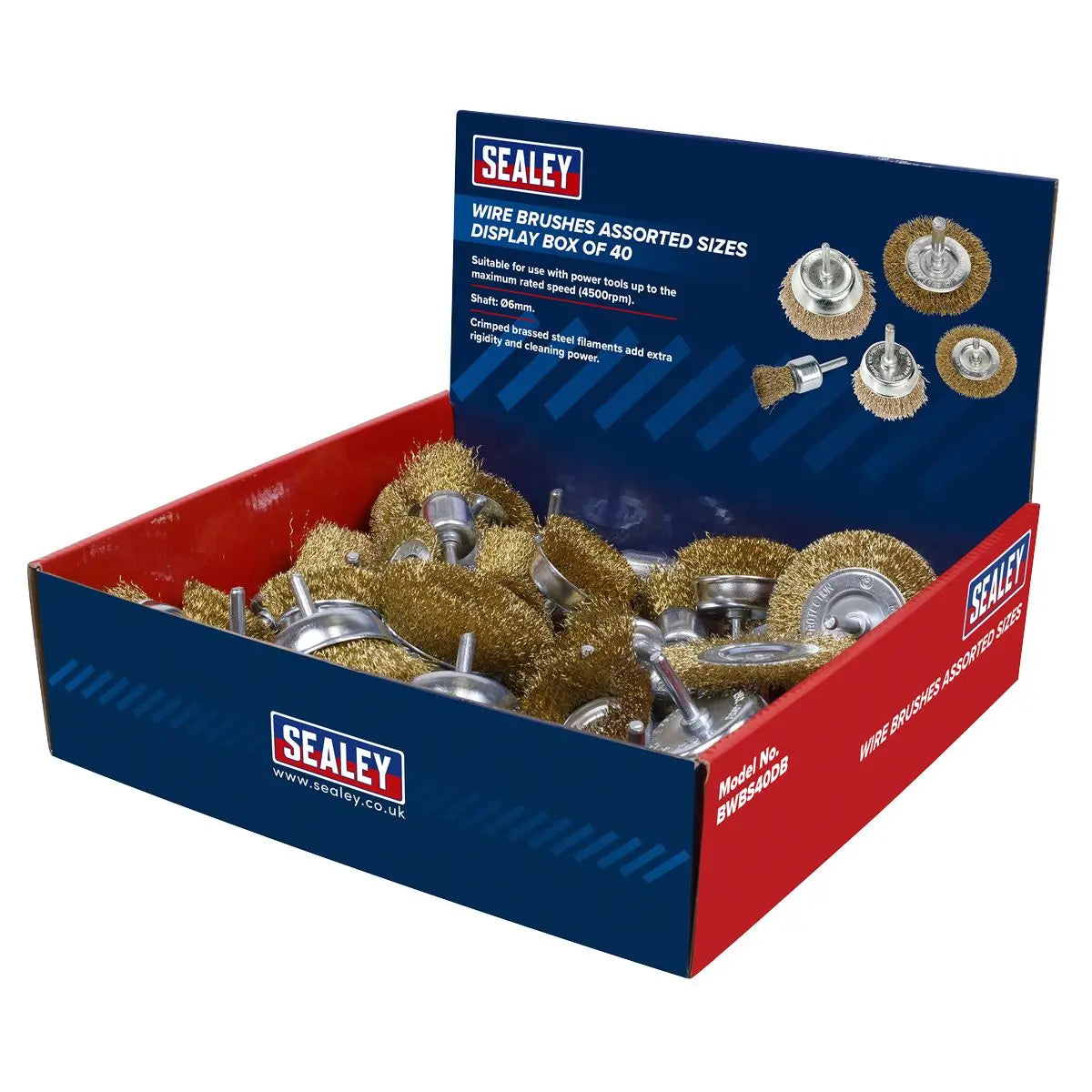 Sealey Crimped Wire Brushes - Assorted Sizes - Display Box of 40