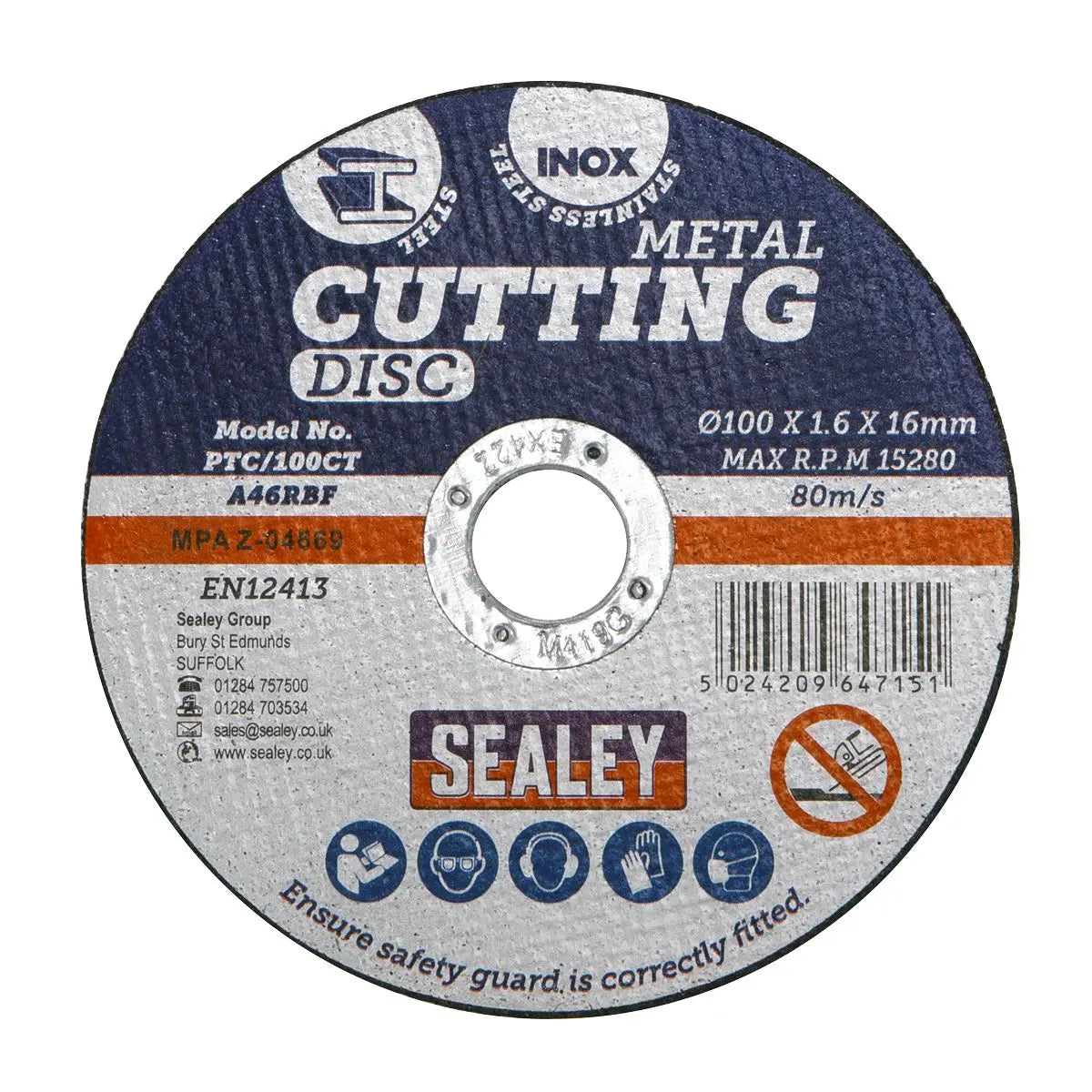 Sealey Cutting Disc Pack of 50 Ø100 x 1.6mm Ø16mm Bore