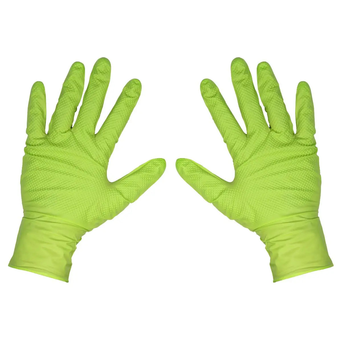 Sealey Diamond Grip Extra-Thick Nitrile Powder-Free Gloves, Hi-Vis Green, X-Large - Pack of 50 White Rose Tools