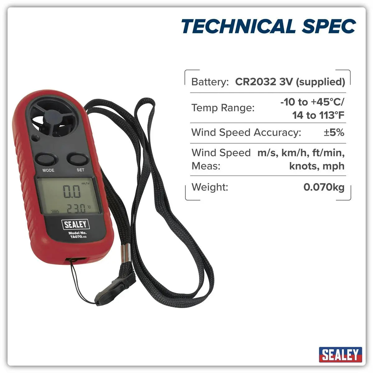 Sealey Digital Anemometer with Beaufort Scale White Rose Tools