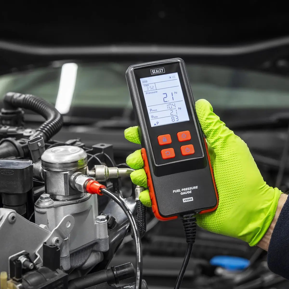 Sealey Digital Fuel Injection Pressure Test Kit for GDI Fuel Circuits 6pc White Rose Tools