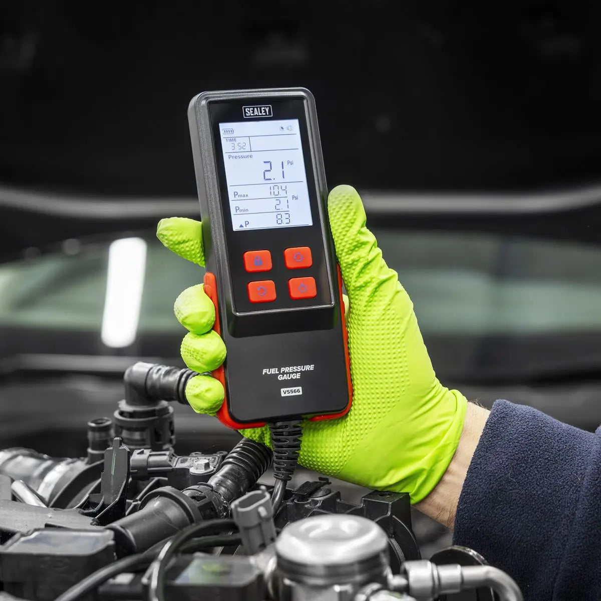 Sealey Digital Fuel Injection Pressure Test Kit for GDI Fuel Circuits 6pc White Rose Tools