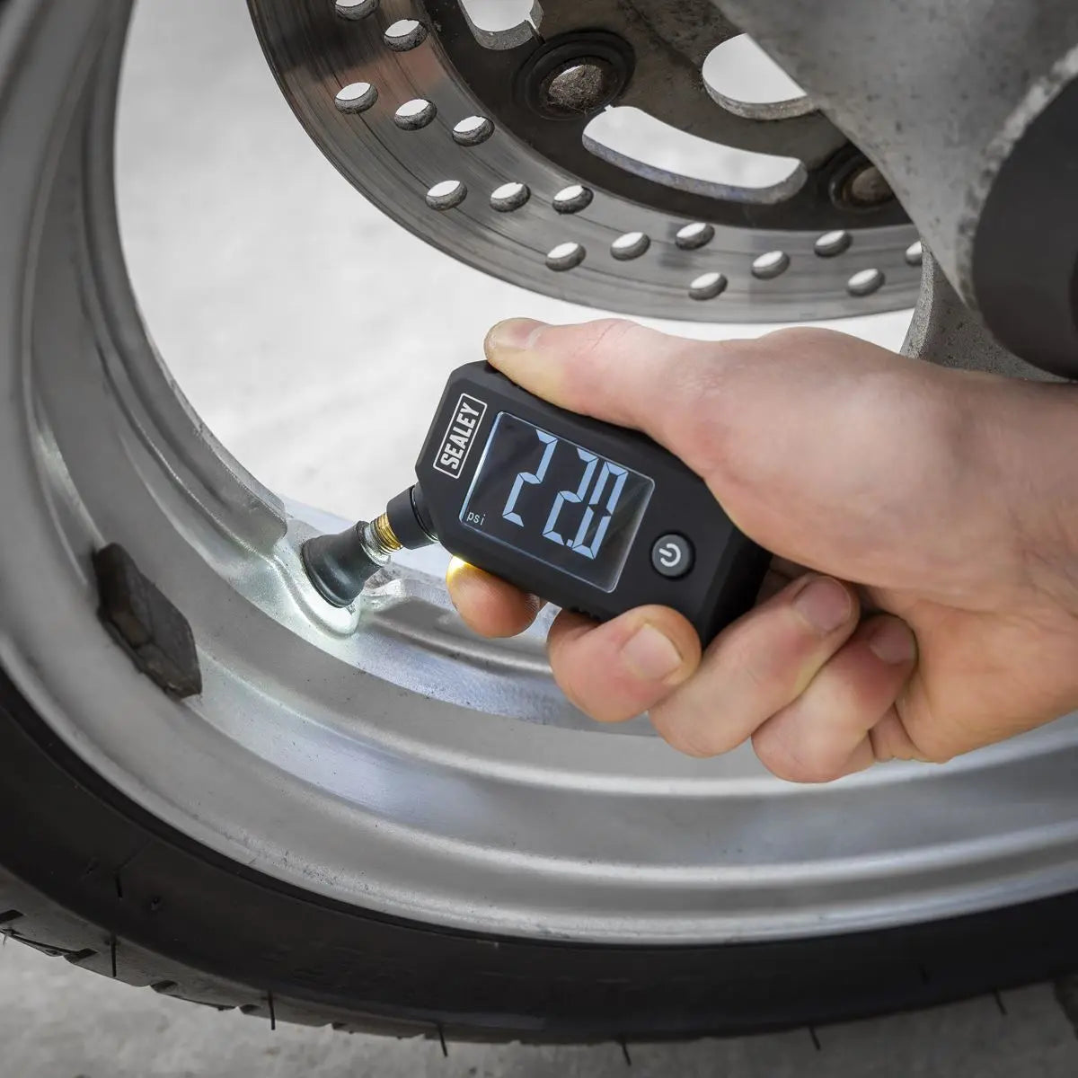 Sealey Digital Tyre Pressure and Tread Depth Gauge with LED Display on Keychain