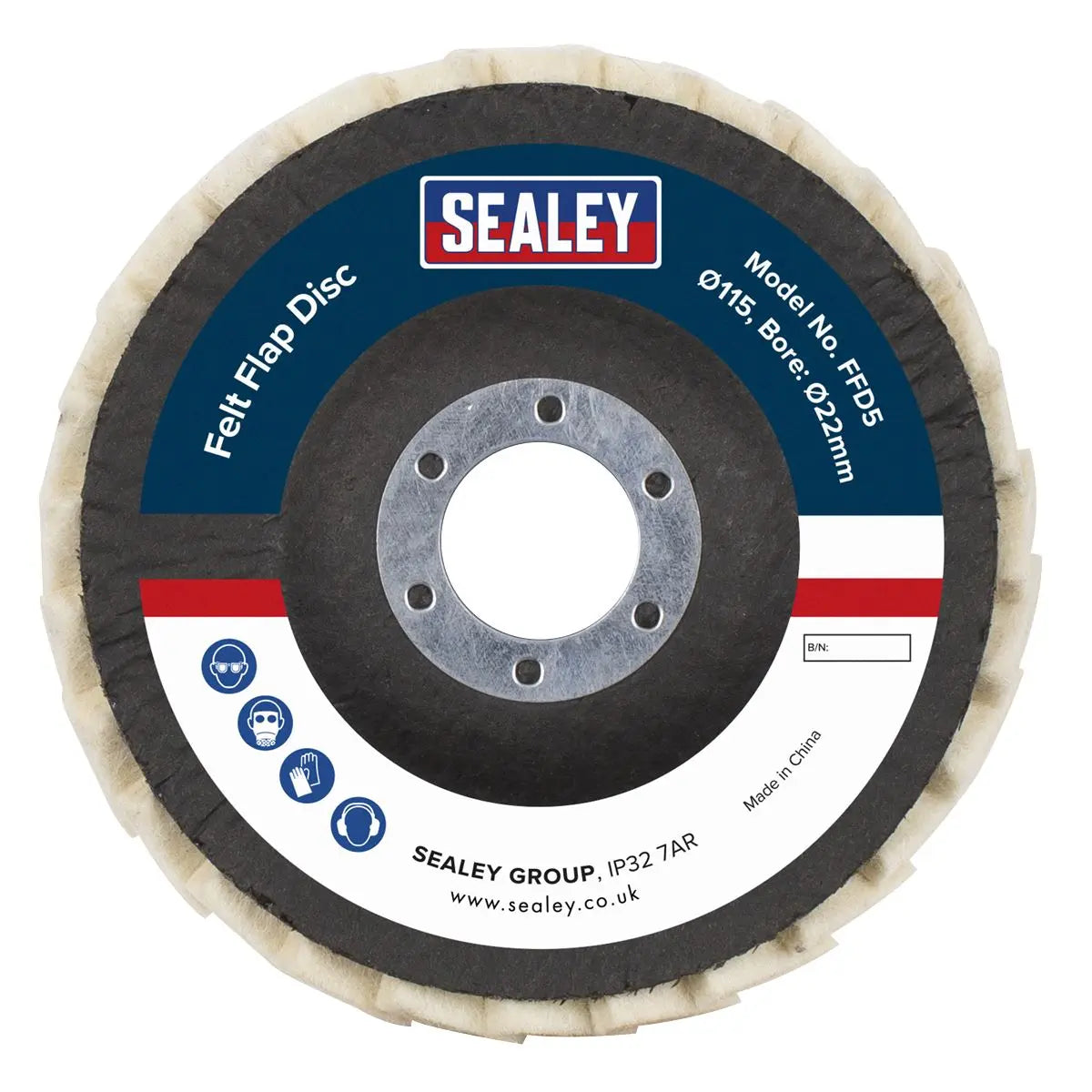 Sealey Felt Flap Disc Ø115mm Ø22mm Bore - Pack of 5 White Rose Tools