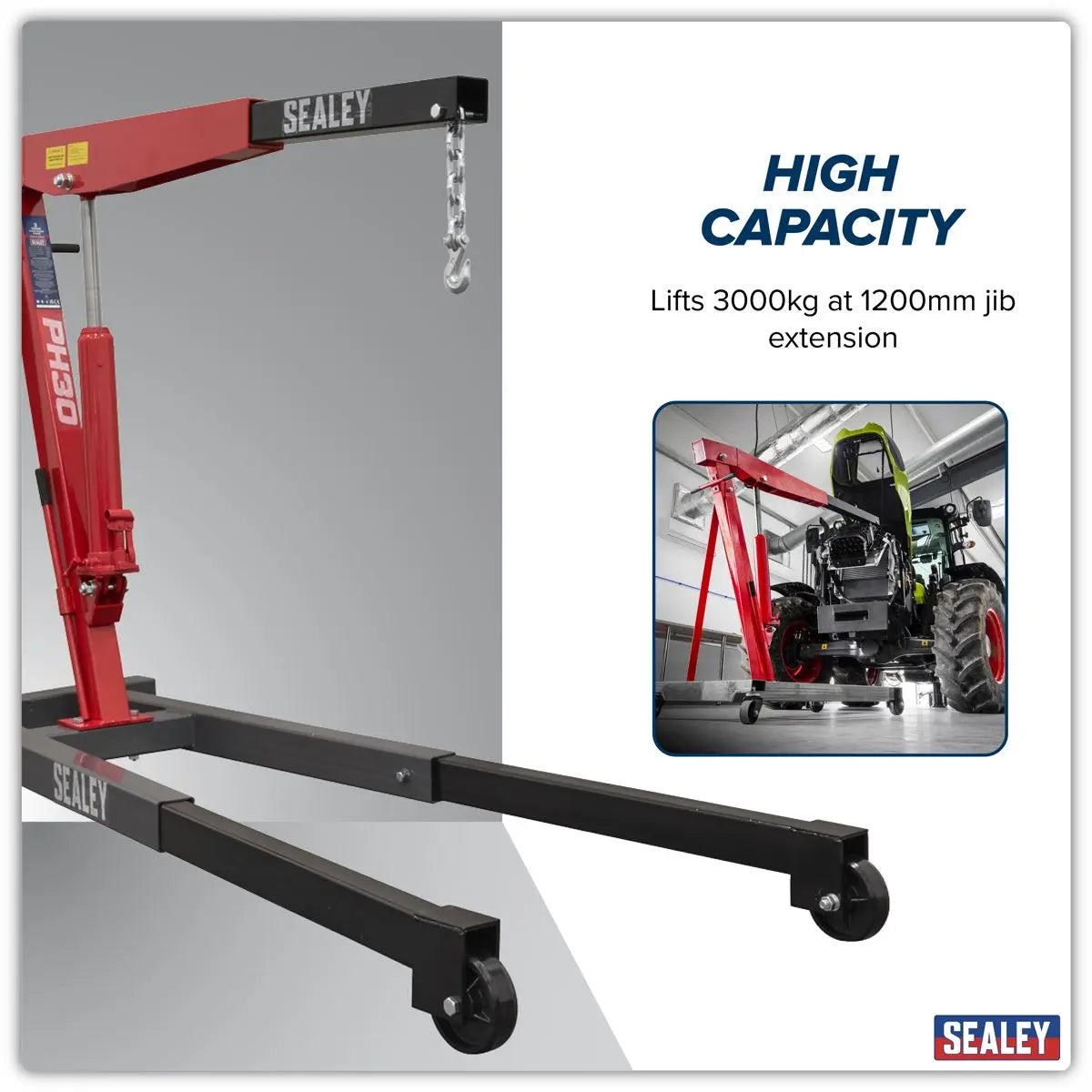 Sealey Fixed Frame Engine Crane with Extendable Legs 3 Tonne White Rose Tools