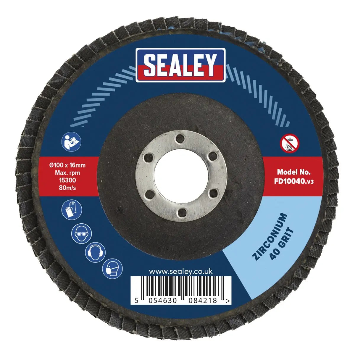 Sealey Flap Disc Zirconium Ø100mm Ø16mm Bore 40Grit