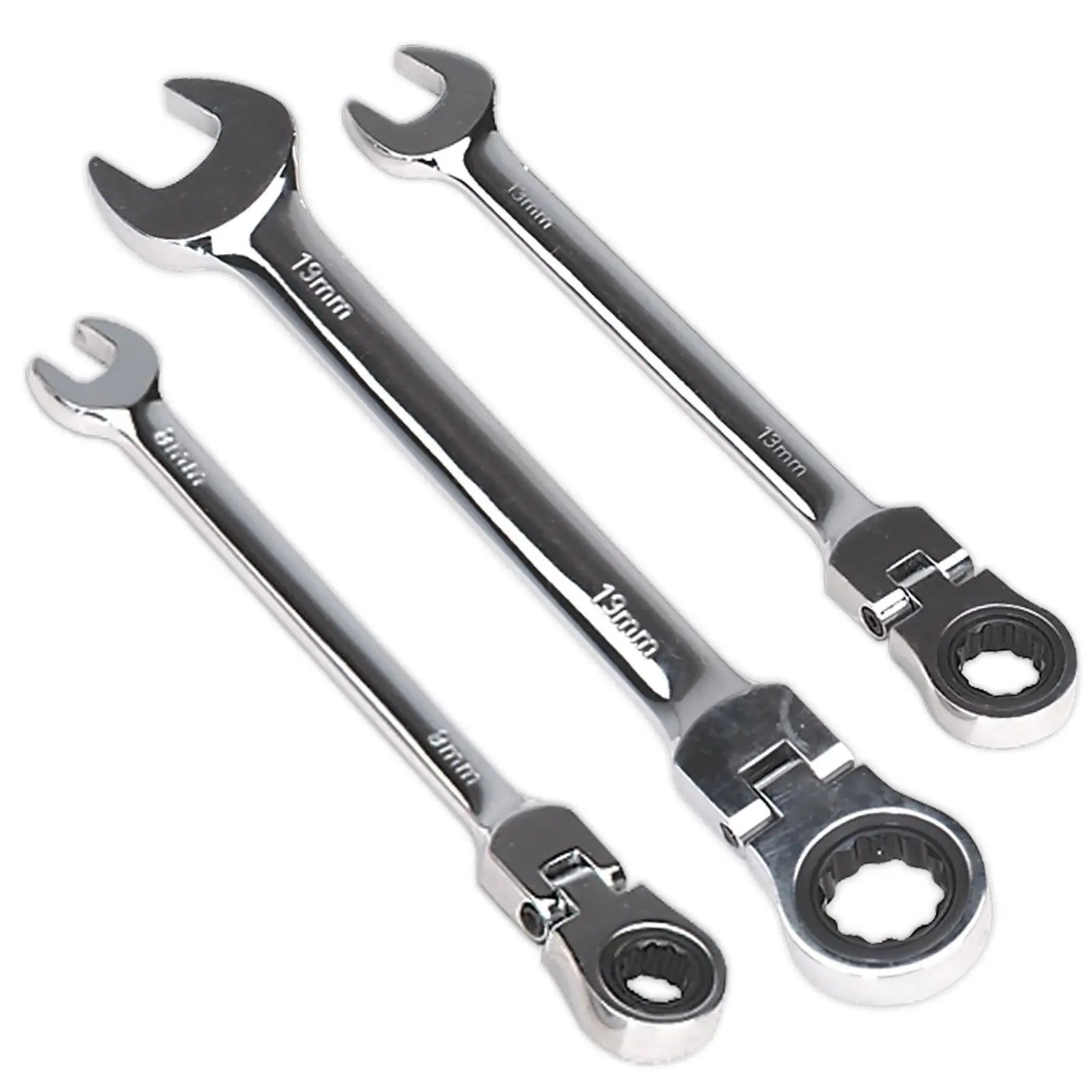 Sealey Flexi Head Ratchet Combination Spanner Open End Ring Individual