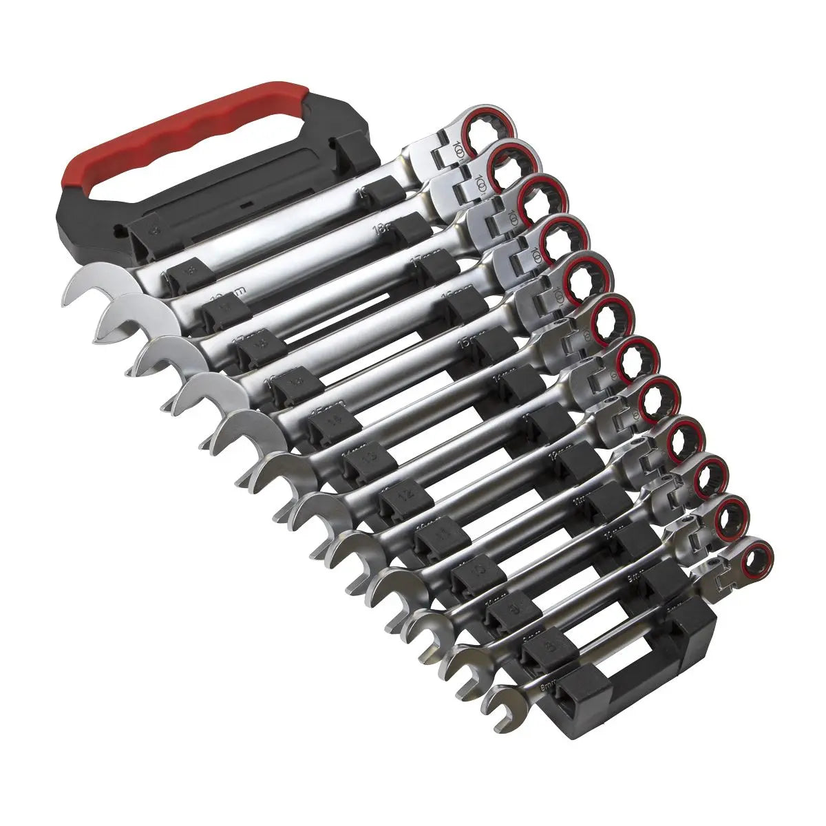 Sealey Flexi Head Ratchet Combination Spanner Set 12 Piece 8-19mm 100 Tooth Premier