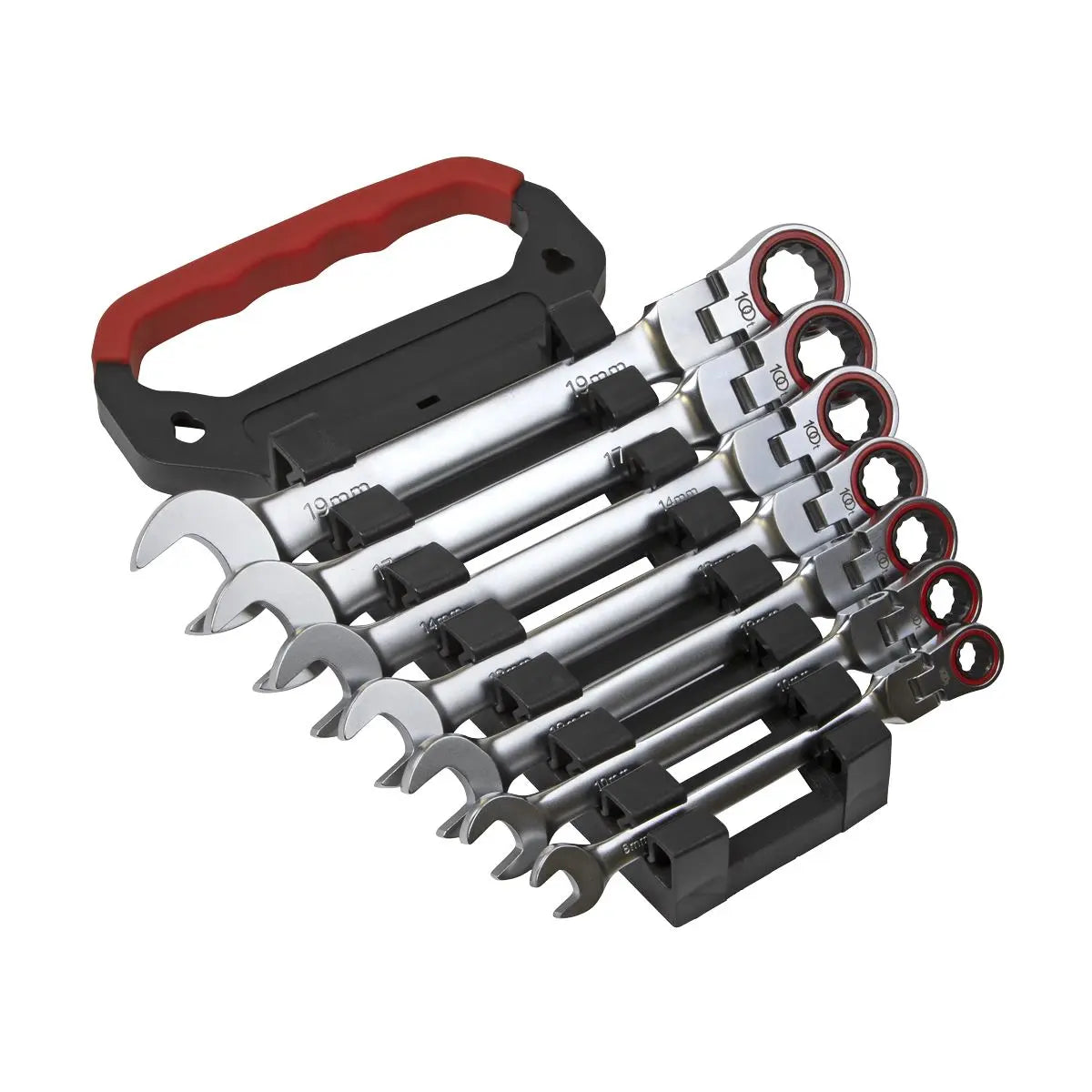 Sealey Flexi Head Ratchet Combination Spanner Set 7 Piece 8-19mm 100 Tooth Premier