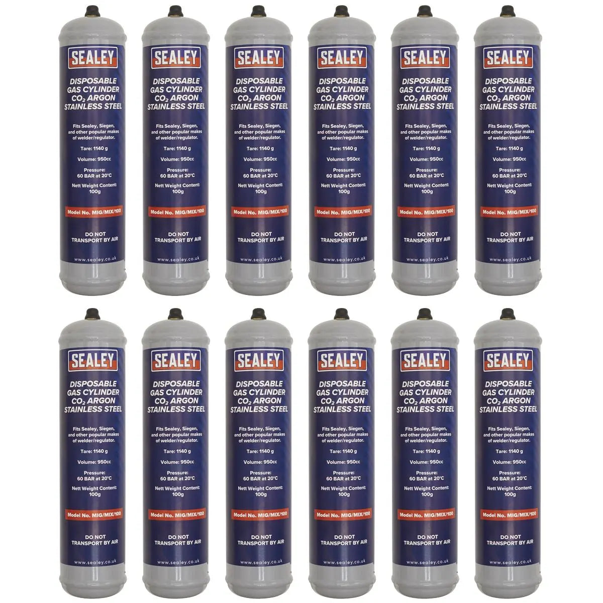 Sealey Gas Cylinder Disposable Carbon Dioxide/Argon 100g - Box of 12