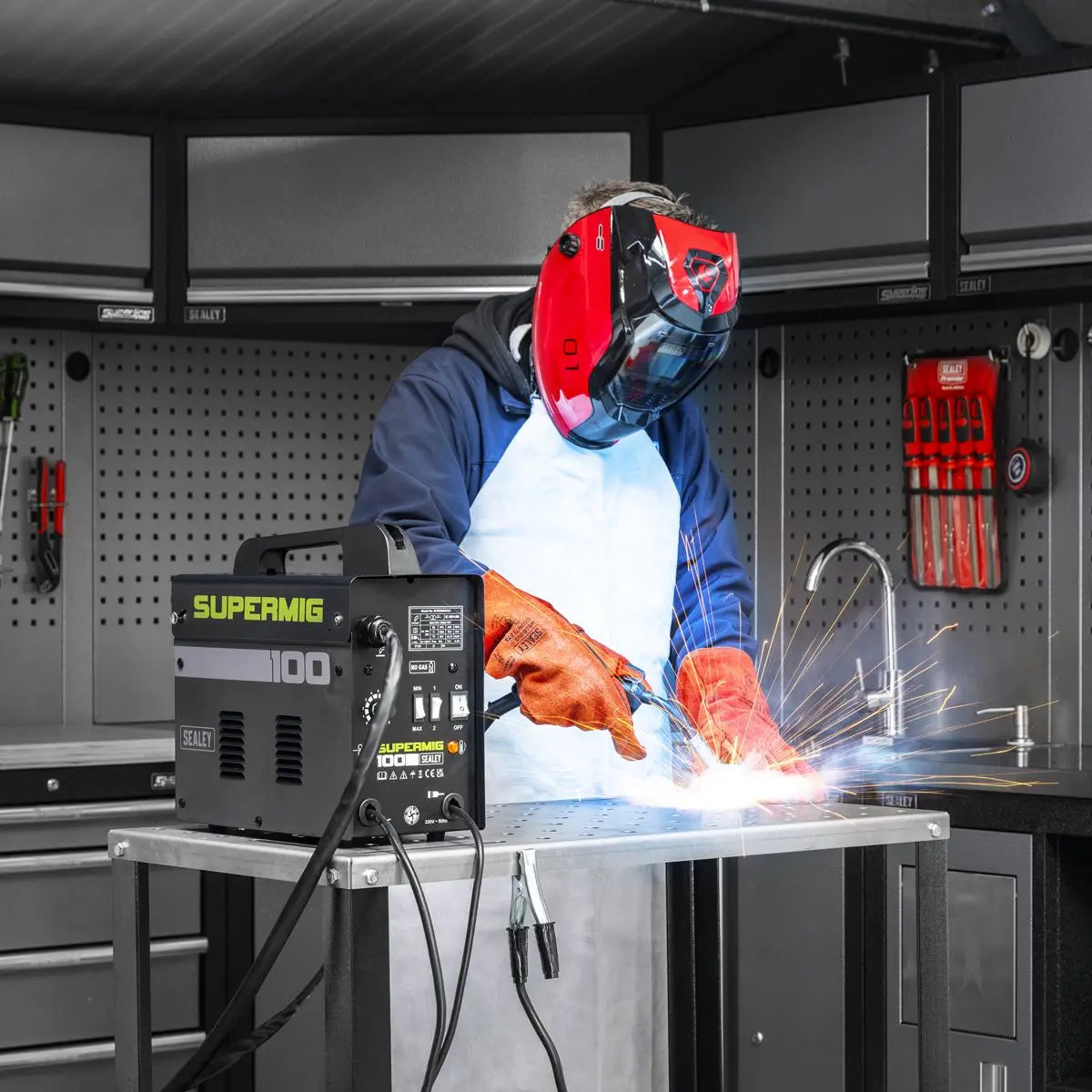 Sealey Gasless MIG Welder 100A 230V SUPERMIG100 Welding Flux Core Wire White Rose Tools