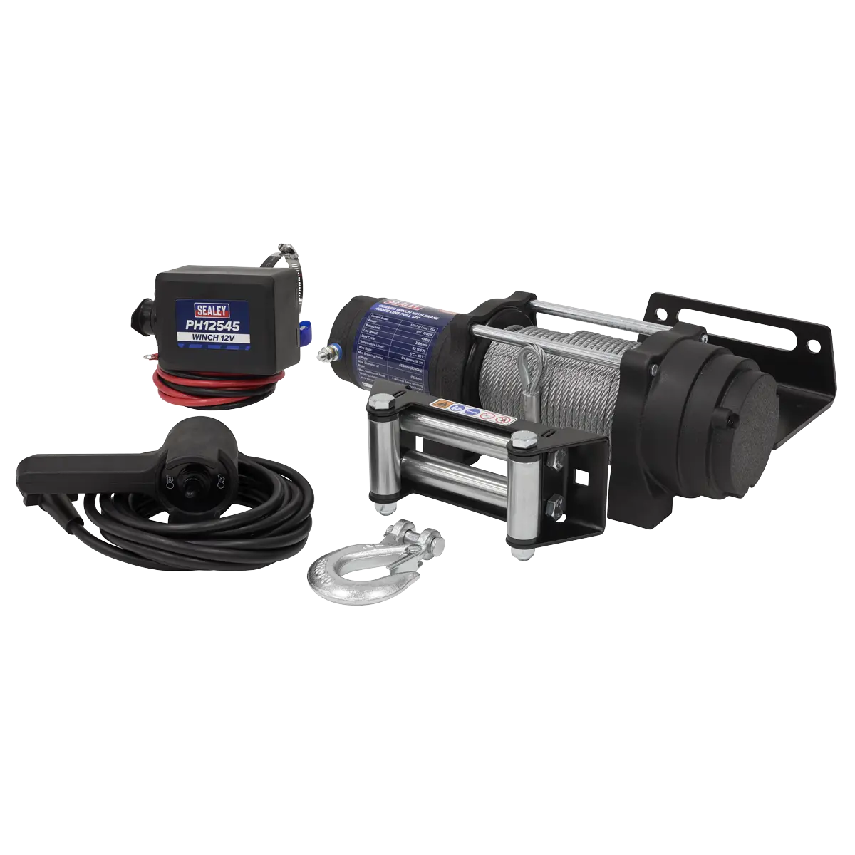 Sealey Geared Winch with Brake 450kg Line Pull 12V White Rose Tools