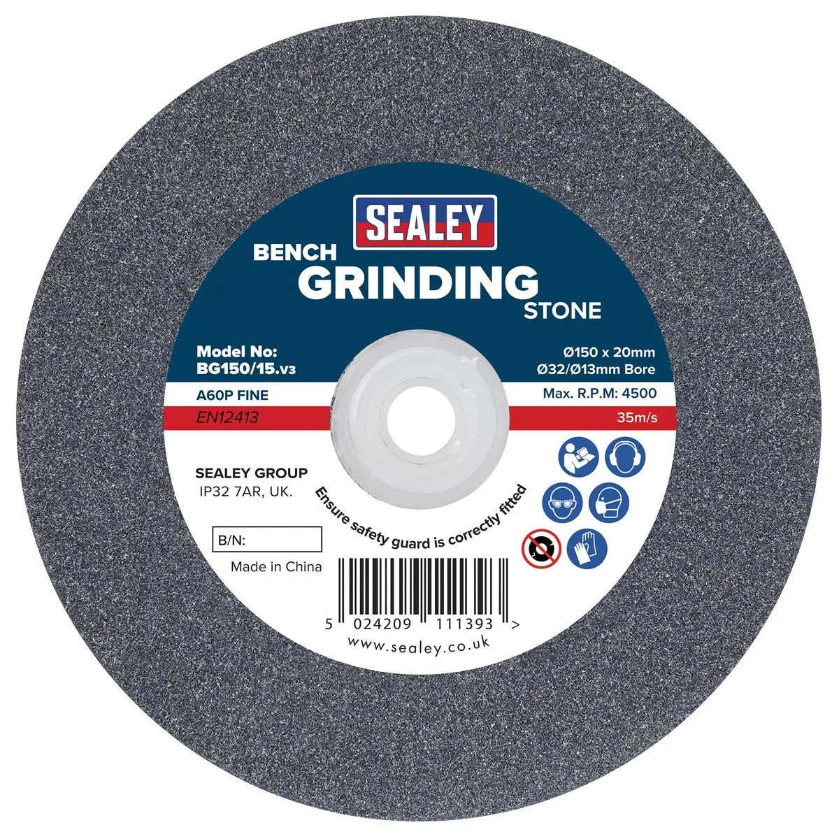 Sealey Grinding Stone Ø150 x 20mm Ø32(Ø13)mm Bore A60P Fine