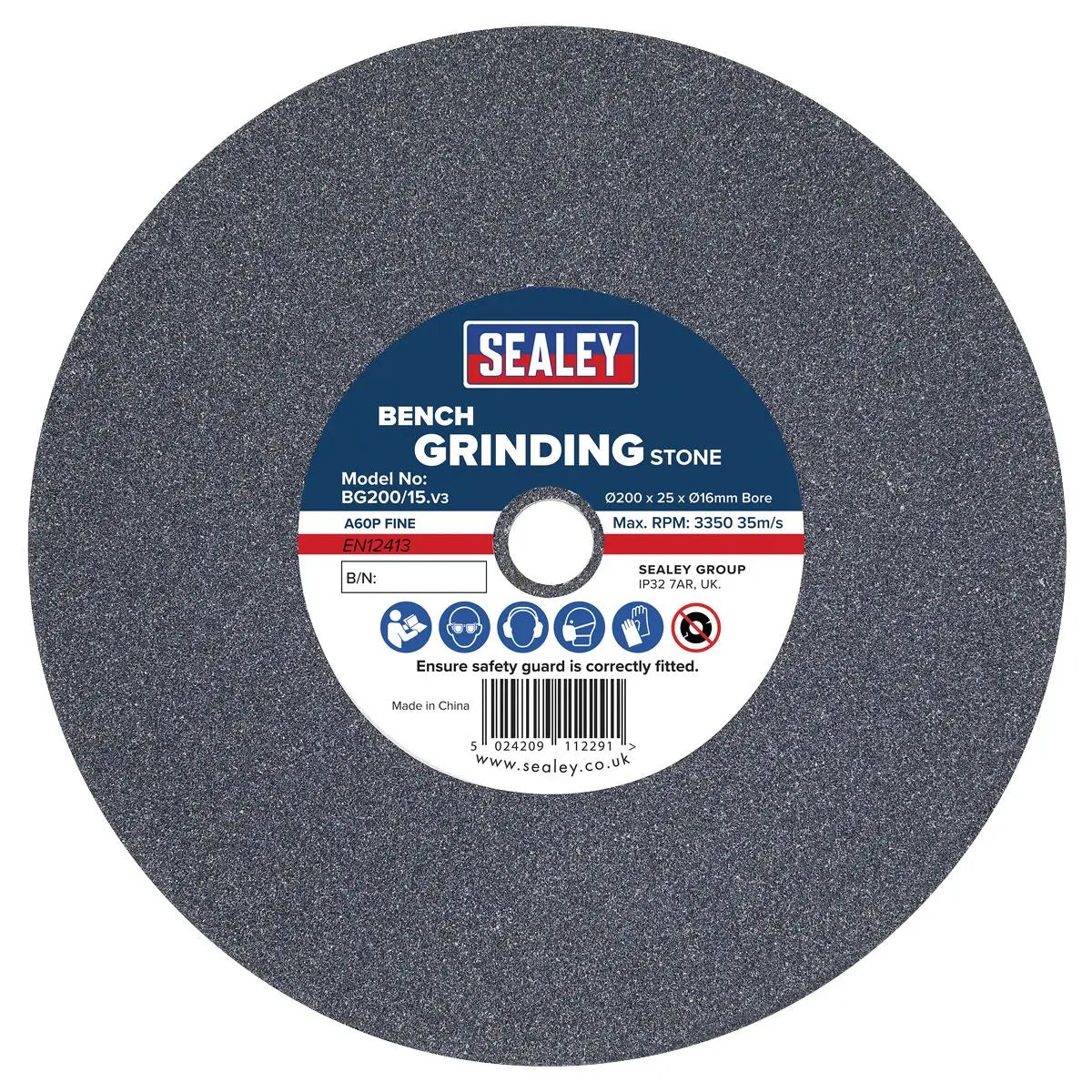 Sealey Grinding Stone Ø200 x 25mm Ø16mm Bore A60P Fine