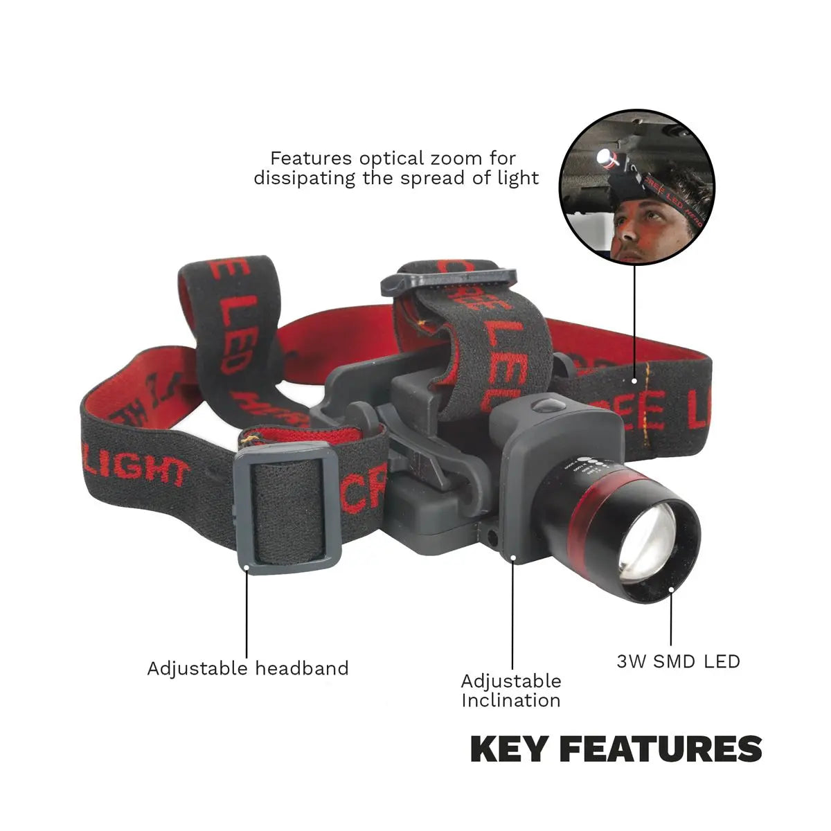 Sealey Head & Hat Torch 3W SMD LED 3 x AAA Cell