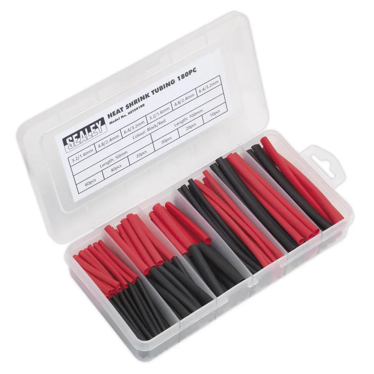 Sealey Heat Shrink Tubing Assortment 180pc 50 & 100mm Black & Red