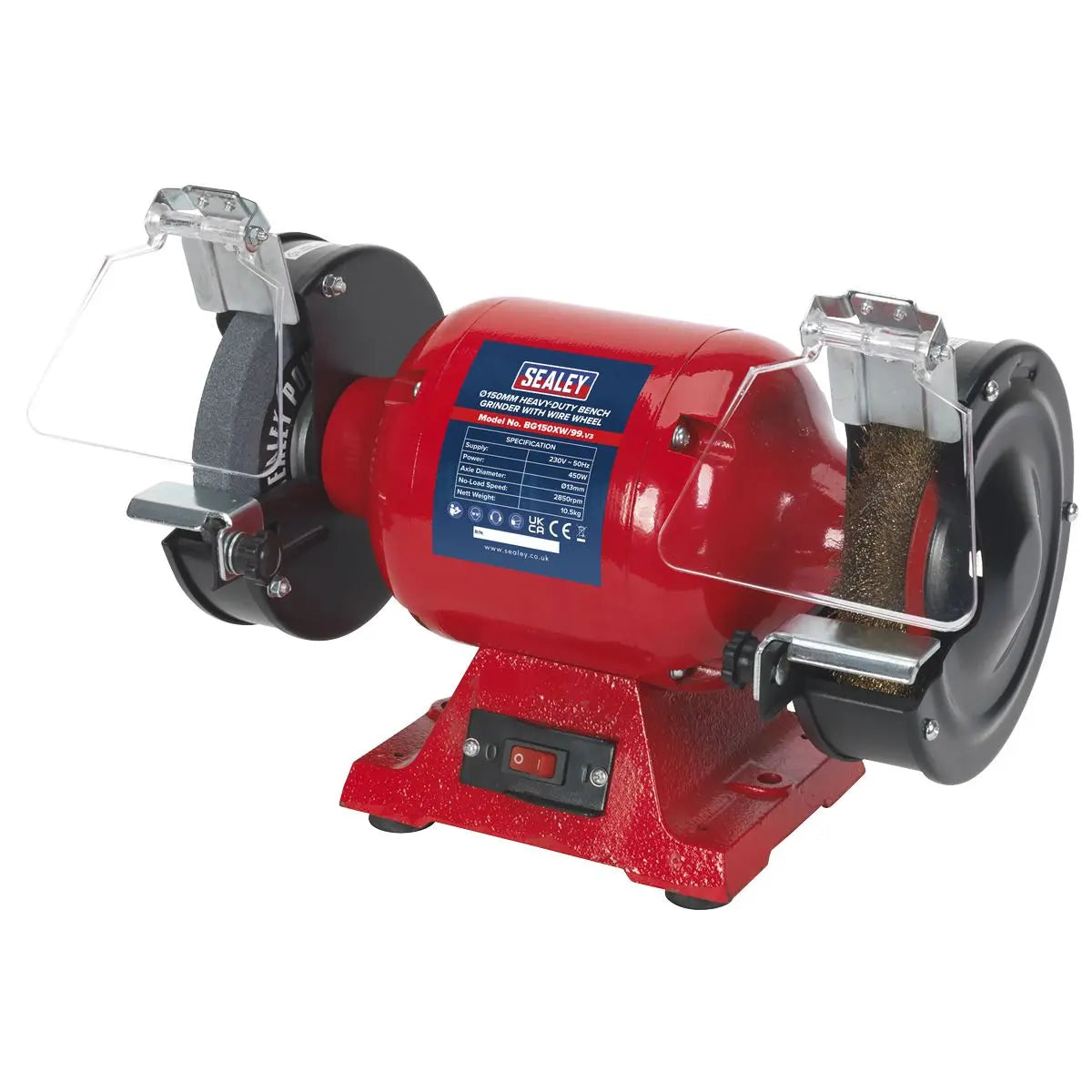 Sealey Heavy-Duty 150mm Bench Grinder with Wire Wheel 450W/230V - White Rose Tools