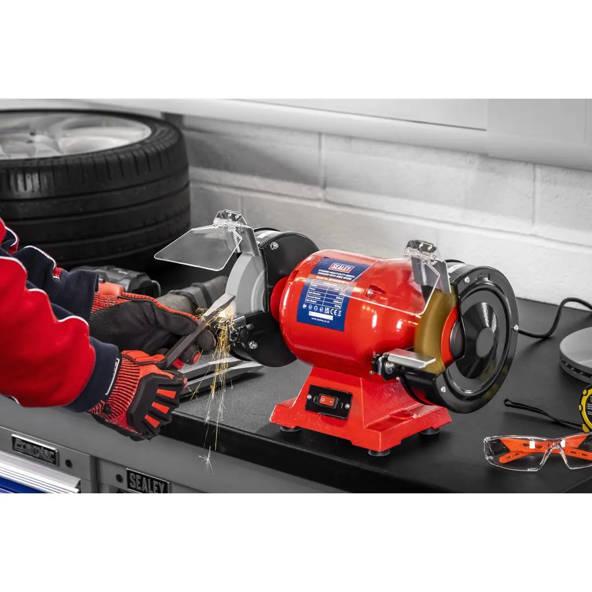 Sealey Heavy-Duty 150mm Bench Grinder with Wire Wheel 450W/230V - White Rose Tools