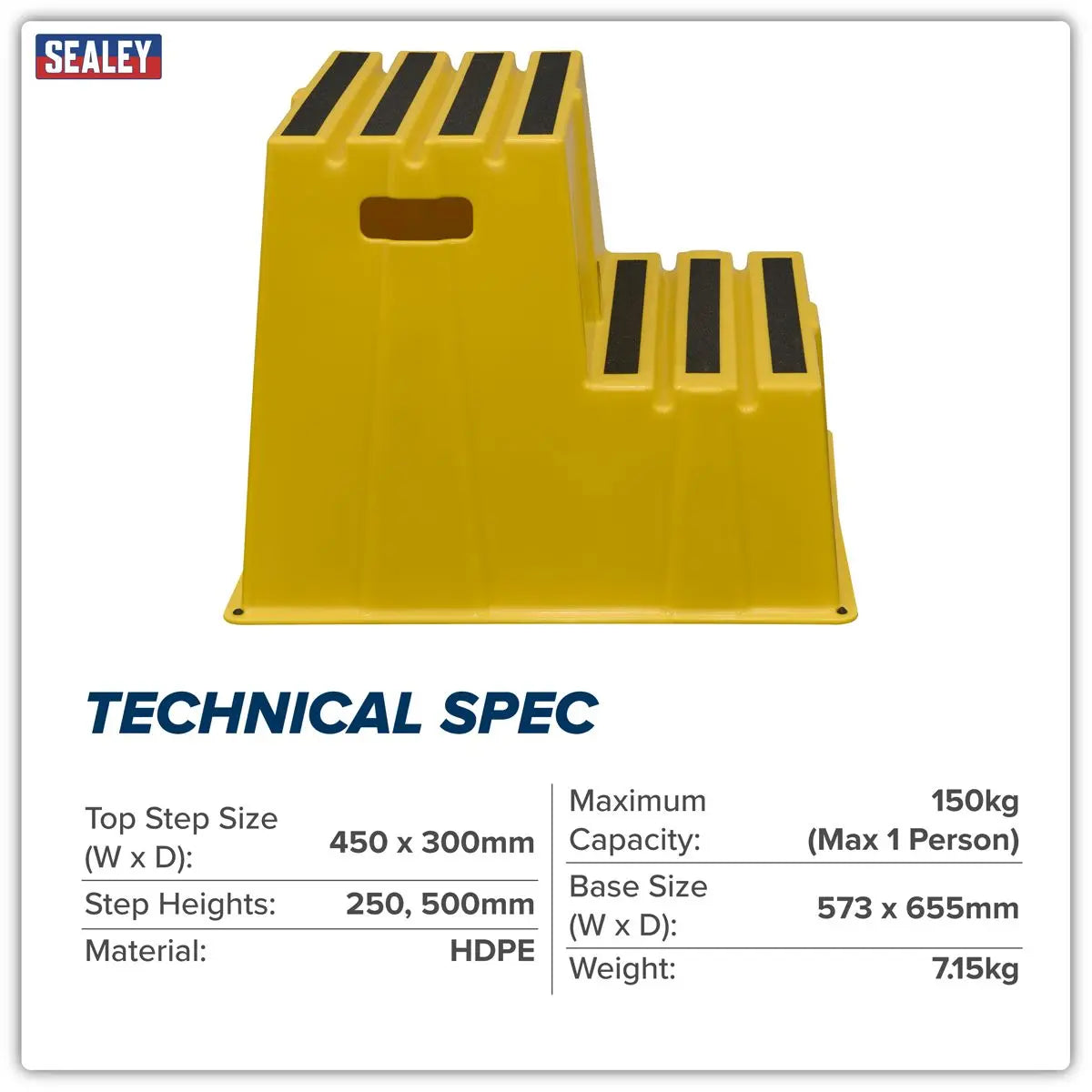 Sealey Heavy-Duty 2-Step Safety Steps with Anti-Slip Treads 150kg Capacity, Yellow - EN 14183 White Rose Tools