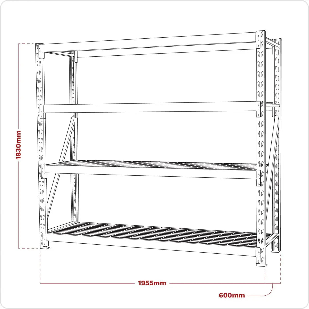 Sealey Heavy-Duty Racking Unit with 4 Mesh Shelves 640kg Capacity Per Level 1956mm