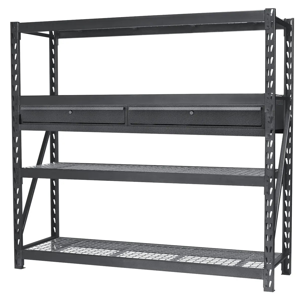 Sealey Heavy-Duty Racking Unit with 4 Mesh Shelves & Double Drawer 640kg Capacity Per Level White Rose Tools