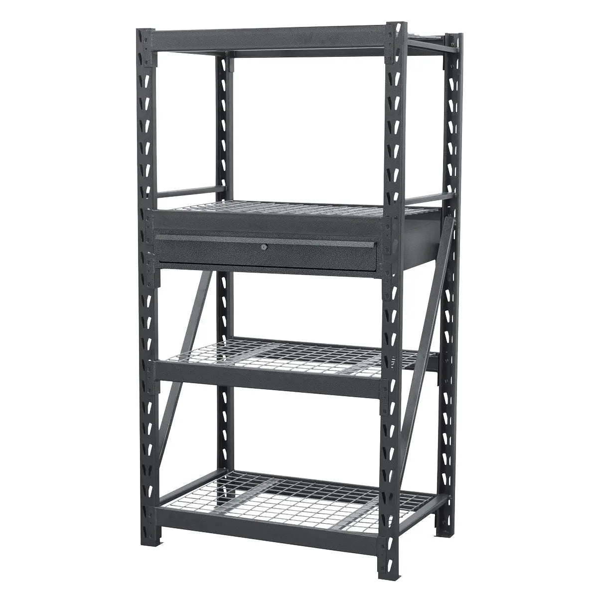 Sealey Heavy-Duty Racking Unit with 4 Mesh Shelves & Single Drawer 640kg Capacity Per Level White Rose Tools
