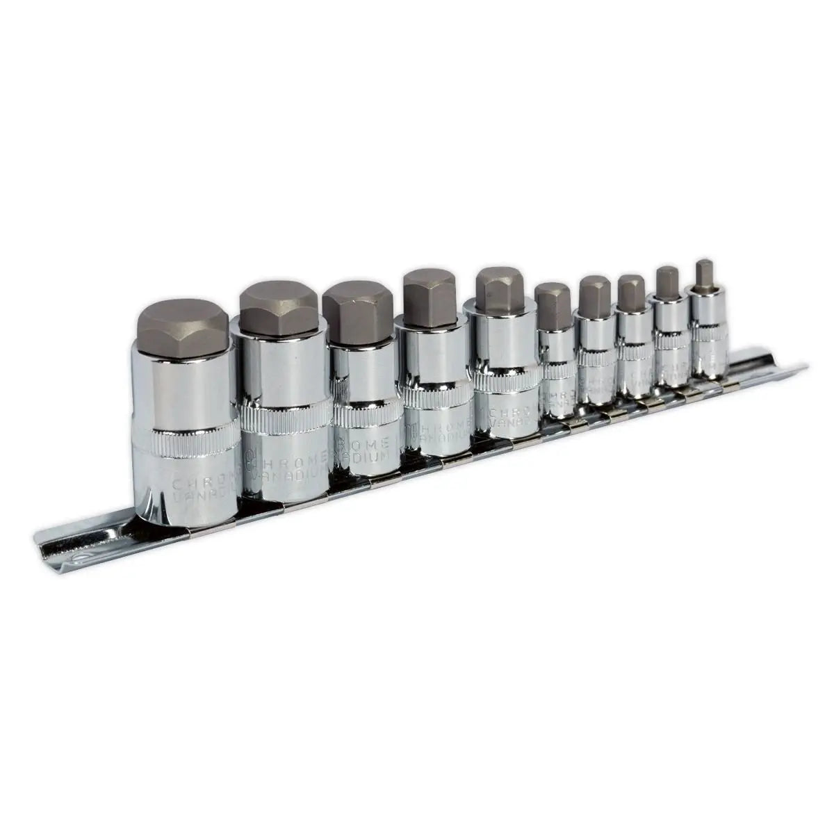 Sealey Hex Socket Bit Set 10pc 1/4" 3/8" 1/2" Drive Stubby Allen Key 4-19mm