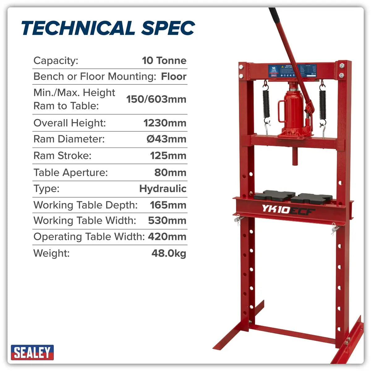 Sealey Hydraulic Floor Type Press 10 Tonne White Rose Tools