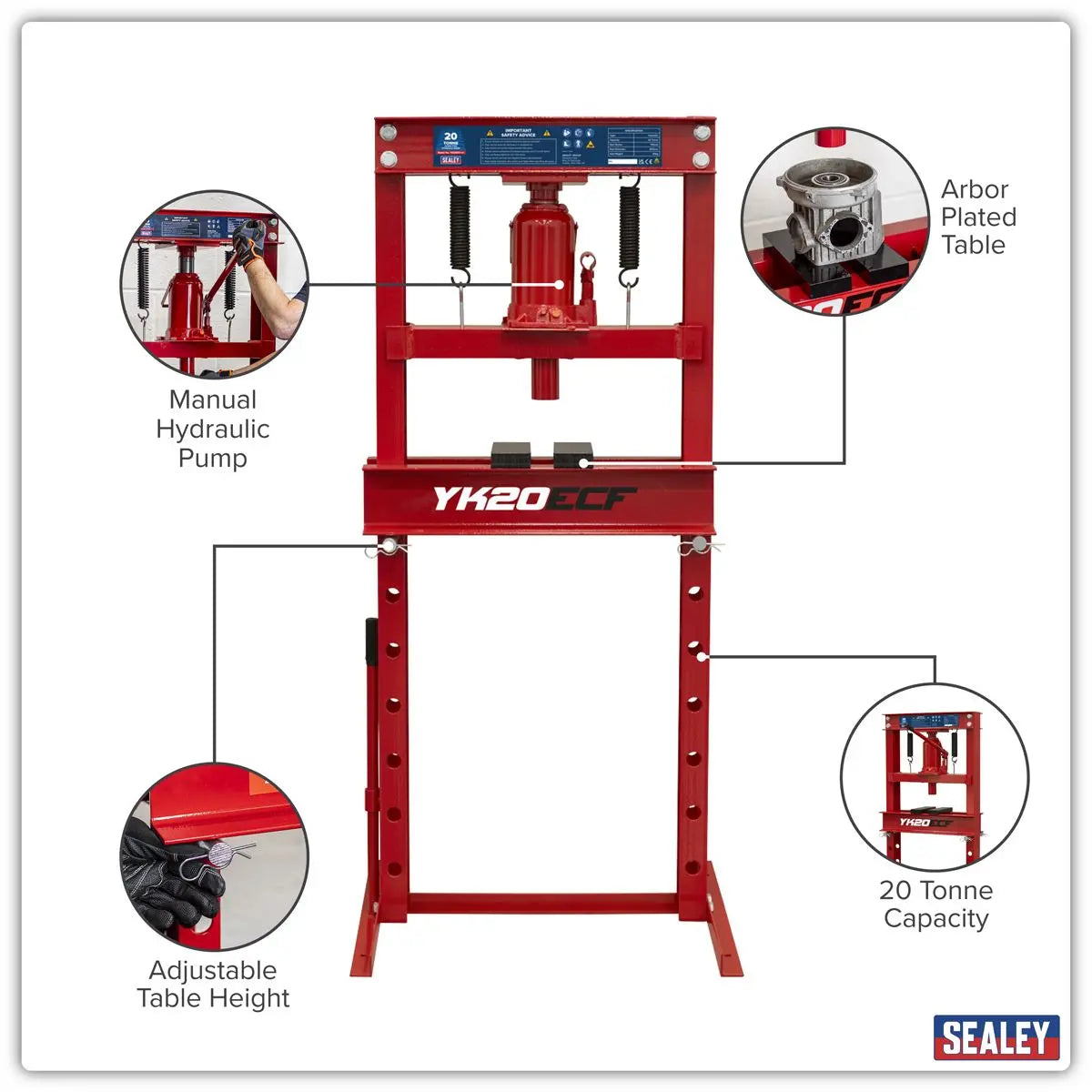 Sealey Hydraulic Floor Type Press 20 Tonne White Rose Tools