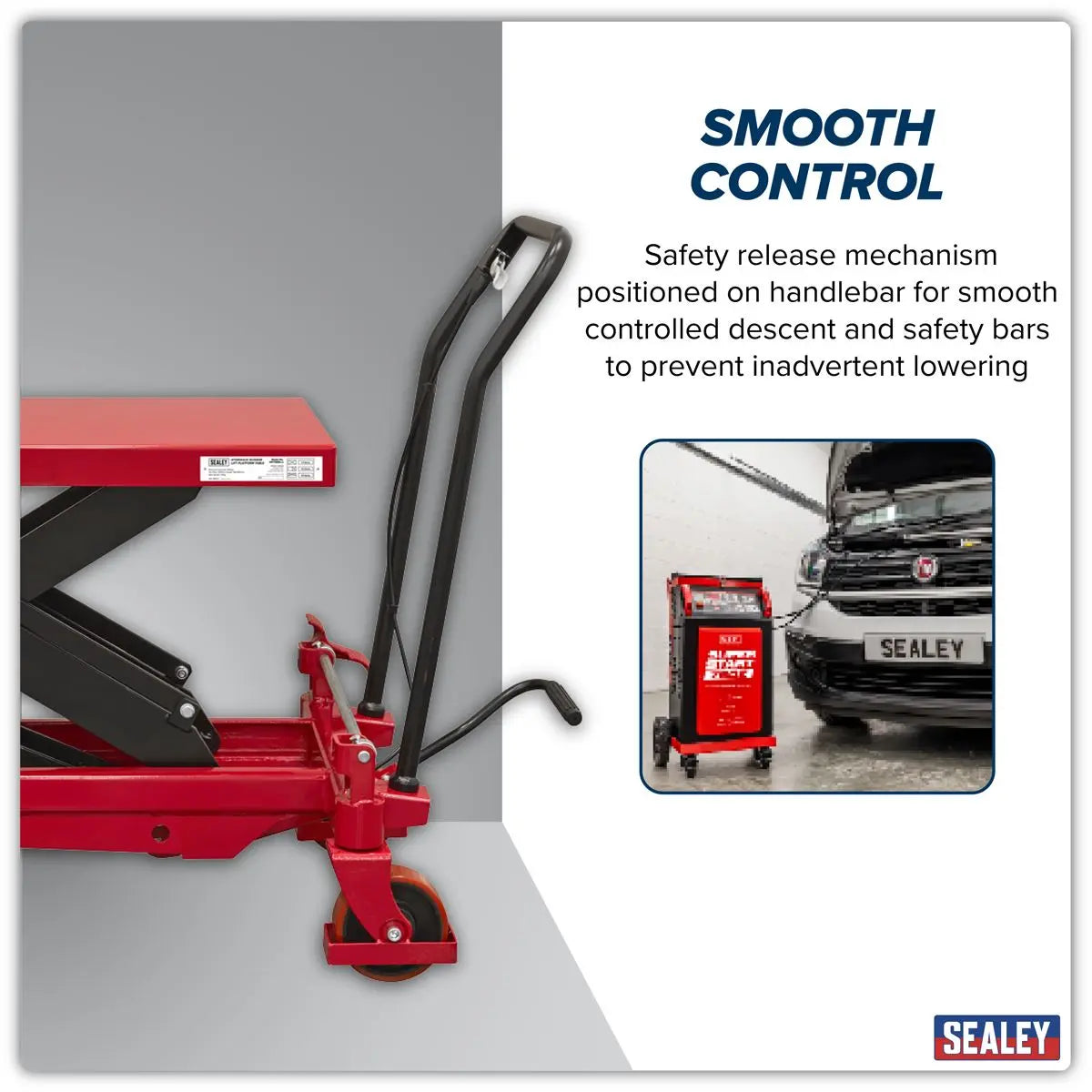 Sealey Hydraulic Scissor Lift Platform Table 1000kg White Rose Tools